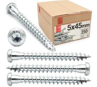 Vis à bois 5x45 mm TX20, lot de 250 fixations bois argenté zingué | vis à ferrure d’angle avec filetage complet, éléments de charpente en acier pour fixation construction robuste
