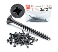 Vis a bois acier trempé noir zingué tête fraisée PZ2 Ø 4x12 mm, 20 pièces vis de fixation placo pour bois meubles panneaux agglomérés plâtre plastique bricolage montage précis Lun Fix