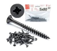 Vis a bois acier trempé noir zingué tête fraisée PZ2 Ø 5x80 mm, 20 pièces vis de fixation placo pour bois meubles panneaux agglomérés plâtre plastique bricolage montage précis Lun Fix