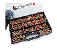 Vis a bois assortiment 770 pièces, autotaraudeuse zingué jaune, autoforeuse, boite a vis compartimentée, coffret visserie, panneau bois, bricolage professionnel, Lun Fix