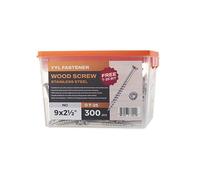 Vis à bois en acier inoxydable 316 #9 x 2-1/2, vis à bois autotaraudeuses avec entraînement en étoile Torx T25, type 17, 1 embout gratuit inclus (naturel, 300), par YYL FASTENER