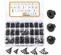 Vis à bois noires, kit assortiment de 420 pièces, vis autotaraudeuses à tête plate Phillips en acier au carbone, finition zinc noir, plusieurs tailles, 32,6 oz