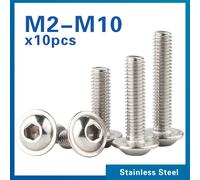 Vis à tête de bouton à six pans creux en acier inoxydable, M2 M2.5 M3 M4 M5 M6 M8 M10 A2-70, avec boulon de collier, 10 pièces/lot