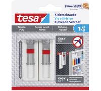 tesa 77775 - Lot de 2 Vis adhésives ajustables spécial Papier Peint 1 Kg | Fixation murale autocollante et réglable en hauteur pour supports solides et texturés - Force de maintien de 1 kg par vis