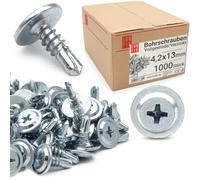 Vis autoforeuse métal 4,2x13 mm 1000pcs, auto-perçante zinguée | fixations autoperceuse cruciforme tête bombée large, vis autotaraudeuse acier, visserie pour tôle et acier
