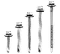Vis Autoperceuses de Toiture et pour Tôle 5,5 x 80 mm, Inox 304, 100 Pièces | Tête Hexagonale avec Rondelle EPDM, Pointe Autoperceuse pour Tôles Ondulées, Tôles Trapézoïdales, Panneaux et Bardage