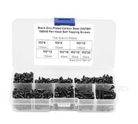 Vis autotaraudeuses, assortiment d'assortiment de vis autotaraudeuses pour tête de bouton d'entraînement 500PCS M3 avec boîte en plastique(Acier au carbone noir)