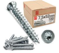 Vis de Cadre de Fenêtre 7.5x52 100 Pièces, Mur, Parpaing, Brique | Chevilles Béton avec Vis zinguée Tête Fraisée pour Maçonnerie - Cheville Longue Charge Lourde - Lun Fix