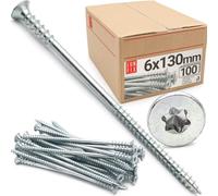 Vis de réglage 100 pièces 6x130 mm torx, acier zingué - vis à bois | vis terrasse pour charpente, menuiserie, poutre, lambourde, cloison, aggloméré, bois dur - Lun Fix