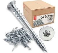 Vis de réglage 100 pièces 6x60 mm torx zinguées - vis à bois, acier zingué, vis terrasse pour charpente, menuiserie, poutre, lambourde, cloison, aggloméré, bois dur - Lun Fix