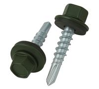 Vis de toiture 4.8 mm x 25 mm, tête hexagonale autoperceuse colorée RAL 6020 Vert oxyde chromique, rondelle scellée EPDM, vis trempées et zinguées antirouille (50 pièces)