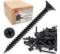 Vis placo à fixation rapide 3,5x19 mm, 1000 pièces, auto perceuse, cloison seche, plaques platre, ossature metal, filetage fin, tete trompette, placoplâtre, noir, Lun Fix
