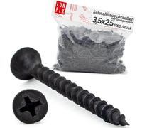 Vis placo à fixation rapide 3,5x25 mm, 1000 pièces, auto perceuse, cloison seche, plaques platre, ossature metal, filetage grossier, tete trompette, placoplâtre, noir, Lun Fix