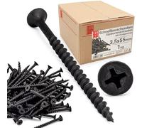 Vis placo à fixation rapide 3,5x55 mm, 1Kg, 365 pièces, auto perceuse, cloison seche, plaques platre, ossature metal, filetage grossier, tete trompette, placoplâtre, noir, Lun Fix
