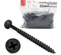 Vis placo à fixation rapide 3,5x64 mm, 500 pièces, auto perceuse, cloison seche, plaques platre, ossature metal, filetage grossier, tete trompette, placoplâtre, noir, Lun Fix