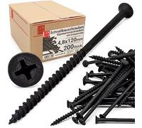 Vis placo à fixation rapide 4,8x120 mm 200 pièces, cloison seche | auto perceuse, plaques platre, ossature metal, filetage grossier, tete trompette, placoplâtre, noir, Lun Fix