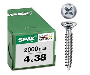 Vis pour ferrures FEX, 4 x 38 mm, 2000 pièces, Filetage à double filet, Tête fraisée, Cruciforme H2, Pointe CUT, Titane argent - 0521470400382