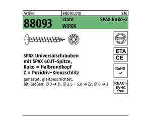 Vis R 88093 Ruko avec pointe/trou cruciforme PZ 4,5 x 25/22-Z acier électro-galvanisé WIROX
