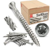 Vis terrasse 5x40mm 200 pièces, TX25, acier inoxydable C2 extérieur | tête fraisée, filetage partiel durcies, construction terrasse bois extérieur, fixation planches, Lun Fix