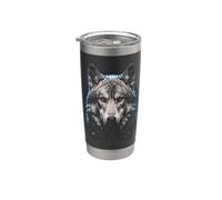 Visage de loup gris clair de lune forêt faune nature loup gris Gobelet isotherme en acier inoxydable double paroi