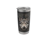 Visage de loup gris clair de lune forêt faune nature loup gris Gobelet isotherme en acier inoxydable double paroi