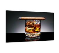 Visario Image sur toile 120 x 80 cm Modèle N° XXL 5004 whisky cigare Tableaux pour la mur, encadrés, prêts à poser, tout les images sur châssis géant bois véritable.