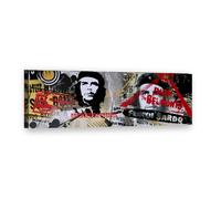 Visario Tableau sur toile 120x40 cm 5707 - Che Guevara pop art - Collage style street art noir, rouge et jaune - Tableau panoramique prêt à accrocher sur châssis en bois