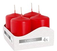 Viscio Trading 174735 Bougie cylindrique, Cire, Rouge, 4 x 4 x 6 cm, 4 unités