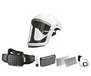 Visière transparente 3M Speedglas Versaflo M-307 avec protection de la tête intégrée, avec protection respiratoire à ventilation assistée Adflo avec tuyau d'air QRS, adaptateur, débitmètre d'air, préf