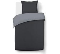 VISION - Bicolore - Housse de couette Réversible 140x200cm avec 1 taie 65x65cm - Anthracite/gris - 100% coton