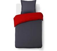 VISION - Bicolore - Housse de couette Réversible 140x200cm avec 1 taie 65x65cm - Anthracite/Rouge - 100% coton