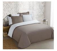 VISION - Bicolore - Housse de couette Réversible 200x200cm avec 2 taies 65x65cm - Taupe/blanc - 100% coton