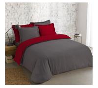 VISION - Bicolore - Housse de couette Réversible 240x220cm avec 2 taies 65x65cm - Anthracite/rouge - 100% coton