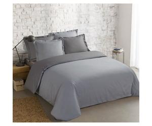 VISION - Bicolore - Housse de couette Réversible 240x220cm avec 2 taies 65x65cm -Gris/gris perle - 100% coton