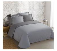 VISION - Bicolore - Housse de couette Réversible 260x240cm avec 2 taies 65x65cm -Gris/gris perle - 100% coton