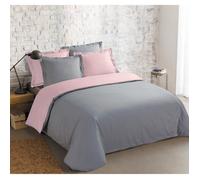 VISION - Bicolore - Housse de couette Réversible 260x240cm avec 2 taies 65x65cm - Gris/rose - 100% coton