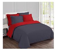 VISION - Bicolore Réversible- 100% coton - Housse de couette 240 x 220cm avec 2 taies 65 x 65cm - Gris/Rouge - Oeko-Tex