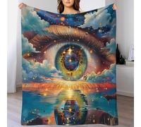 Vision d'horizon Couverture avec Motif 3D en Polaire, Plaid Doux Et Chaud Décoration Maison Coucher de Soleil Reflet Mer Ciel Lit, 40x50inch(100x130cm)
