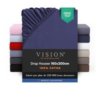 Vision Drap Housse - 100% Coton Lit Double (160x200cm) - Bleu Marine | Coins Élastiqués | Tissage Serré | Convient aux Matelas Jusqu’à 25cm | Confortable | Lavable en Machine | Certifié Oeko-Tex