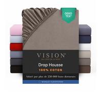 Vision - Drap housse 200 x 200 cm - 100% Coton - Gris - Bonnet de 30cm - Doux et agréable - Oekotex