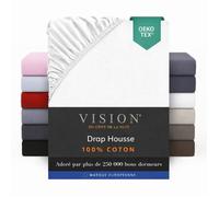 Vision - Drap housse Blanc - 200x200cm - 100% coton
