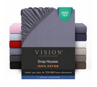 Vision - Drap housse Gris - 90x190cm - 100% coton