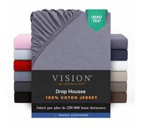 Vision - Drap Housse Jersey - 180 x 200 cm - Coloris: Gris - 100% Coton Jersey - Elastique Tout Autour - Bonnet de 30cm