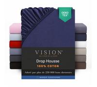 Vision - Drap housse Marine - 180x200cm - 100% coton