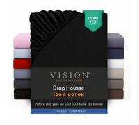 Vision - Drap housse Noir - 180x200cm - 100% coton