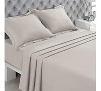 VISION - Drap Plat - 100% Coton - Couleur : Beige - 240 x 300 cm - Lit Double - Fibres Naturelles - Tissage serré - Tissu Doux et Respirant - Certifié Oeko-Tex