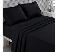 VISION - Drap Plat - 100% Coton - Couleur : Noir - 270 x 300 cm - Lit Double - Fibres Naturelles - Tissage serré - Tissu Doux et Respirant - Certifié Oeko-Tex