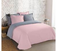 VISION Parure de couette 100% coton - 1 housse de couette 200x200 cm REVERSIBLE + 2 taies d'oreiller 65x65 cm gris et vieux rose