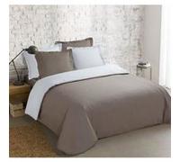 VISION Parure de couette bicolore 100% coton - 1 housse de couette 240x260 cm + 2 taies 65x65 cm - Gris taupe et blanc Rose G