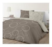 VISION Parure de couette Lenny réversible en 100% coton - 200 x 200 cm - Taupe beige marron et blanc